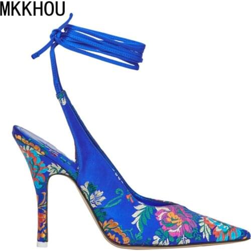 MKKHOU Fashion Sandals Womens New Summer Shoes Satin Pointed Toe Ankle Straps Stiletto High Heels Open Shoes Large Size 34-43