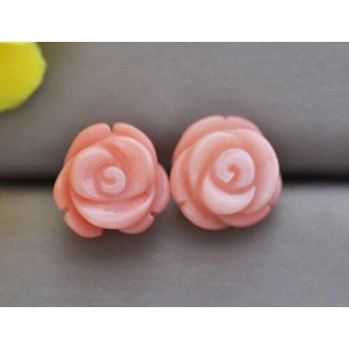 MTC·STAR Z11031 Real 13mm Pink Sculpture Rose Flower Coral Stud Earring