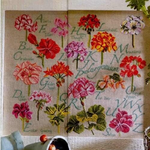 Top Quality Beautiful Counted Cross Stitch Kit Geranium Flower Alphabet Alphabetic List Dictionary Letters Flowers