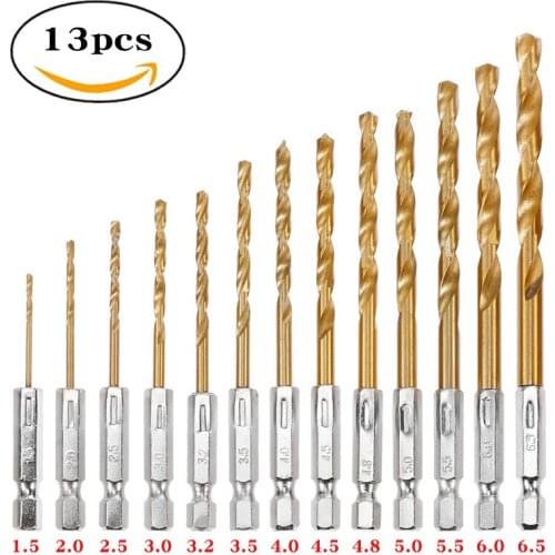 13pcs/set Titanium Drill Bit Set 1/4 Inch Hex Shank Twist Bits Multifunction Tools Electric Screwdriver Drill Wind Bit New