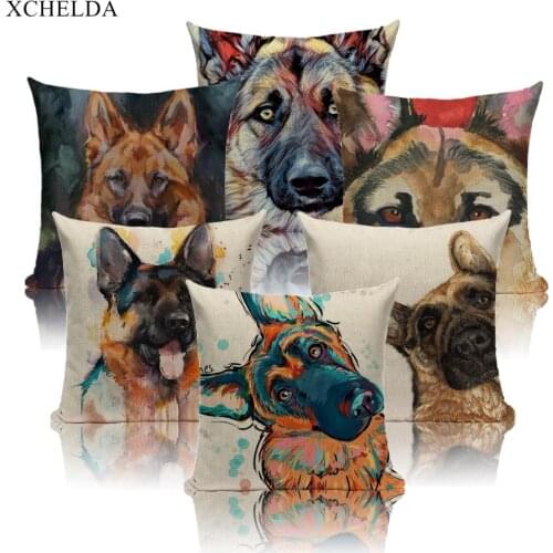 Pillowcase Dog Pillow Case Cotton Animal German Shepherd color 45*45 40*40 for Children Girl Beige fur Linen Cushion Cover