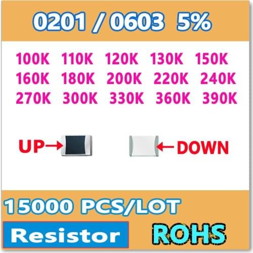 Original 0201 J 5% 15000pcs 100K 110K 120K 130K 150K 160K 180K 200K 220K 240K 270K 300K 330K 360K 390K smd 0603 resistor OHM