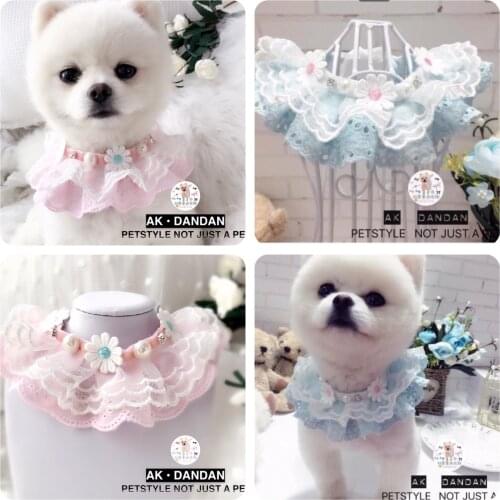 Handmade Cute Puppy Kitten Dog Cat Pet Necklace Lace Pearl Knot Bow Crystal Rhinestone Pet Necklace Pet Supplies