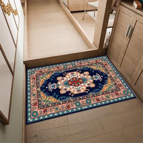 Persian Pattern Kitchen Mat Ethnic Style Retro Geometric Doormat In The House Flannel Water Absorption Bathroom Mat Non-slip