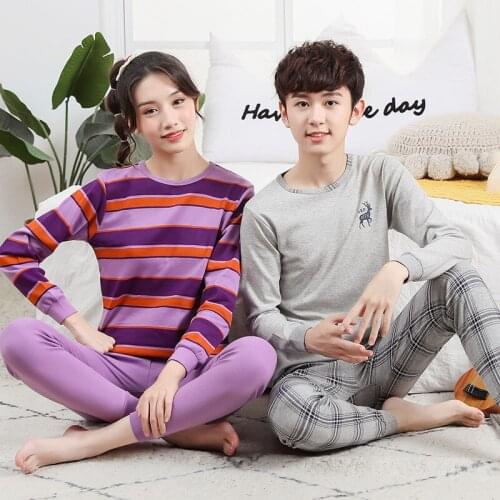 Teens Pajamas Long Sleeves 100% Cotton Pyjamas Big Kids Clothes Sets Children Boys Sleepwear Pajamas For Girls 10 12 14 16 Years