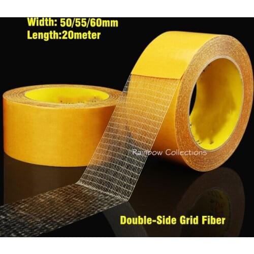 Width 50/55/60mm ,L20Meter Double-Sides Tape Grid Fiber Transparent Strong Adhesive Mesh Fiber Tape
