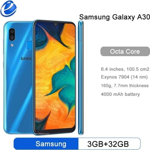Original unlocked Samsung Galaxy A30 3GB RAM 32GB ROM 6.4" Super AMOLED DUAL Rear Camera 16MP 4G LTE Cellphone Exynos 7904