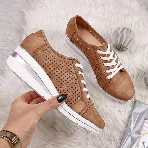 Autumn Women Flats Shoes Female Hollow Breathable Mesh Casual Shoes for Ladies Slip on Flats Loafers Lace Up Shoes Beach Summer