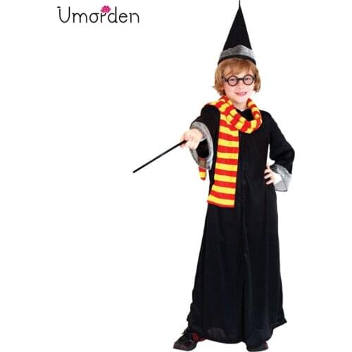Umorden Purim Childrens Day Halloween Magician Costumes for Boys Kids Magic Wizard Costume Cosplay Robe Gown 5 pc Set
