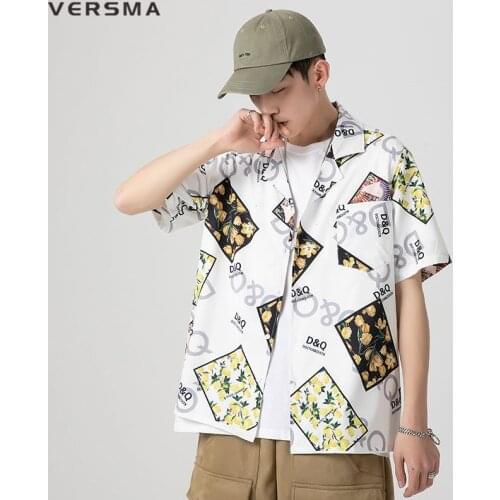 VERSMA Japanese Vintage Style Short Sleeve Shirt Men Women Summer Streetwear Retro Chic Loose Beach Shirts For Men Dropshipping