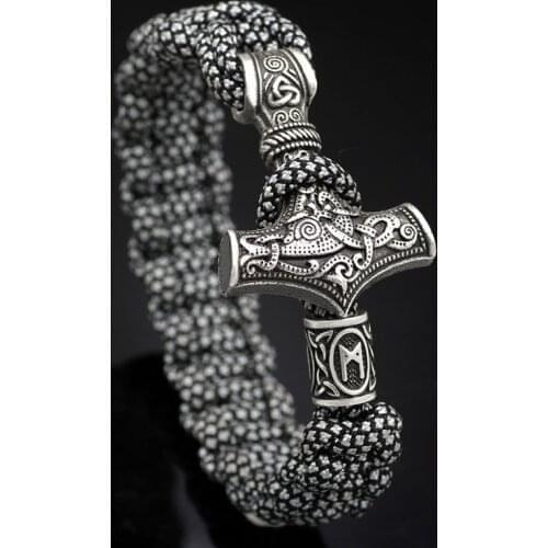 Vintage Rope Braided Viking Bracelets Bangles for Men Norse Viking Jewelry Survival Rope Bracelet Thors Hammer Jewelry