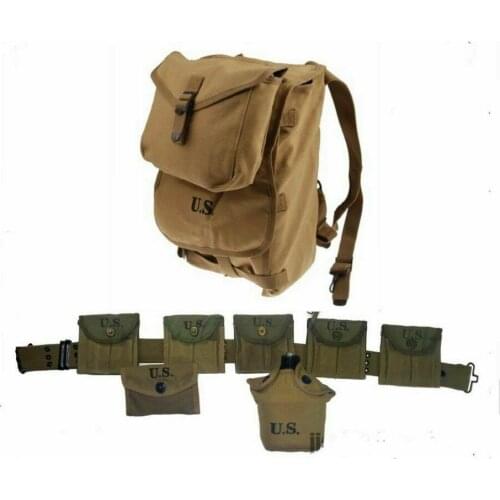 MILITARY WW2 US ARMY EQUIPMENT FULL SET M-1928 1943 HAVERSACK CANTEEN BELT armyshop2008
