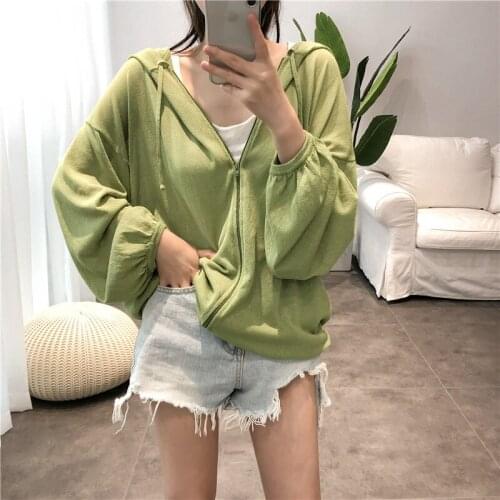 European Summer Autumn New Shawl Loose Hooded Thin Ice Silk Knitted Sunscreen Sweatshirts Women Fashion Streetwear 2021