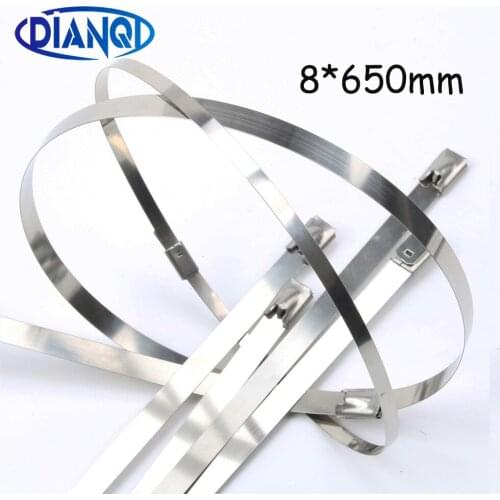 100pcs 8*650mm 8x650mm 8mmx650mm Latching Self-Locking Stainless Steel Zip Cable Tie Lock Tie Wrap cable ties 201 304 316