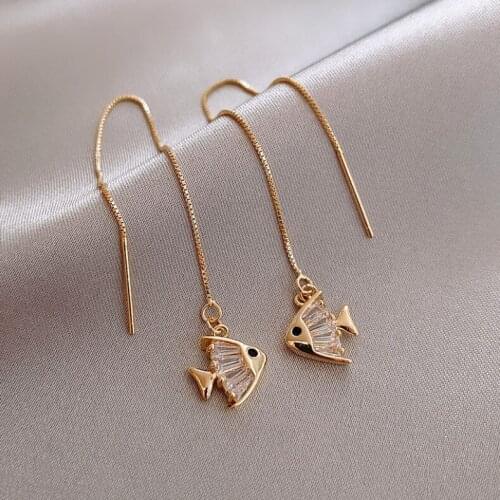 2021 Women Small Goldfish Ear Line Personalized Earrings Jewelry