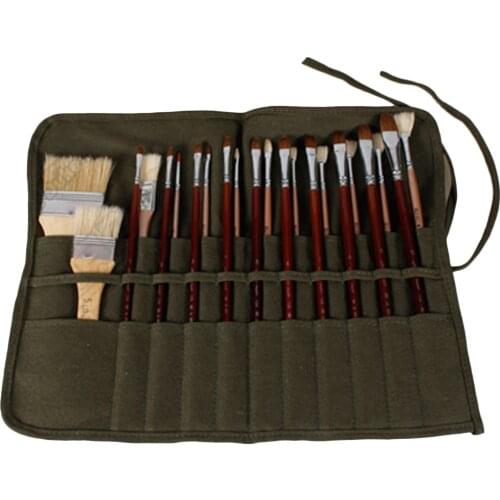 22 Slots Canvas Roll Up Storage Bag Holder Pouch Case for Oil Brushes Paint Brush Beginners Kids Artist