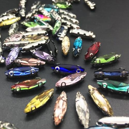 4x15mm Navette Glass Crystal D Claw Rhinestone Handmade sew on marquise for Dress Making