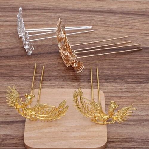 5 Pieces 82*116mm Copper Filigree Bird Hair Forks Hair Sticks Tiara Vintage Diy Bridal Wedding Hair Accessories