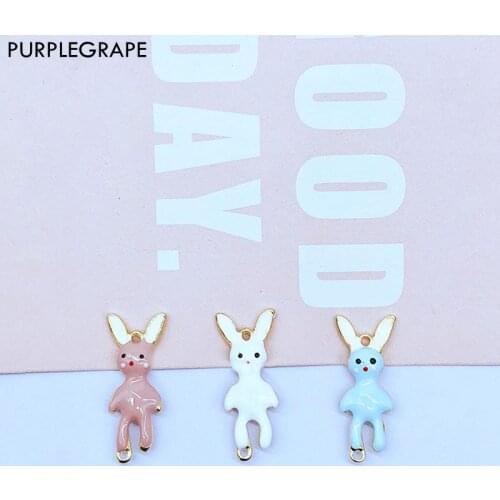 6pcs Alloy Cute Double Hanging Ring Three-dimensional Rabbit Pendant Girl DIY Earrings Jewelry Accessories Handmade Materials