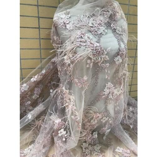 African french net lace fabric J-686814 hot sale tulle net embroidery lace with beads for party dress