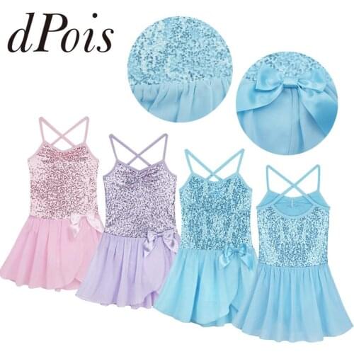 Girls Sequined Ballet Dress Gymnastics Leotard Dress Kids Dancewear Girl Ballet Tutu Leotard Dress Child Lyrical Dance Costume
