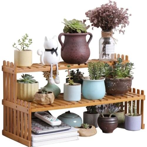 Bamboo Flower Display Stand Plants Pots Rack 1/2 Tier Folding Shelving Home Office Desktop Organizer Storage Shelves Rack