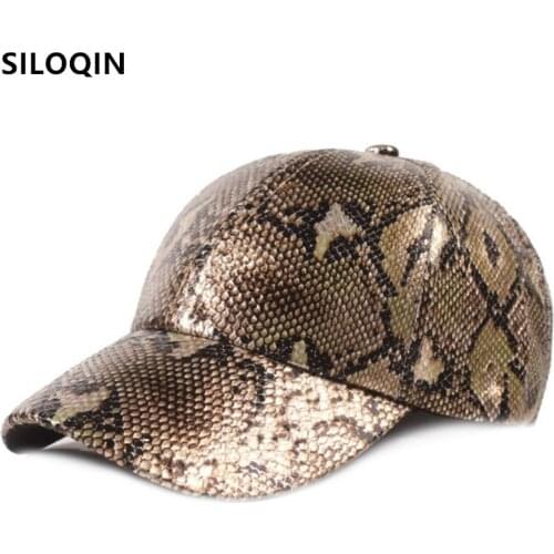 SILOQIN New Waterproof Couple Hats Novelty Baseball Caps For Men Women Adjustable Size Brands Cap Snake Print Faux Leather Hat