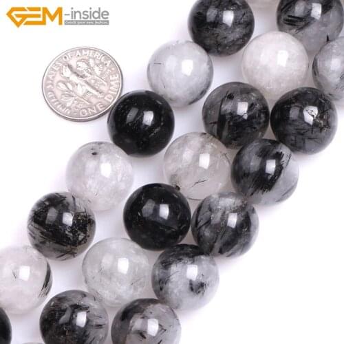 Gem-inside Natural Round Smooth Black Rutilated Quartz Beads For Jewelry Making Beads 15'' DIY Beads Bracelets For Women Gift
