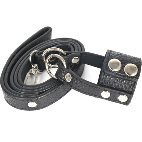 Men Penis Sleeve Ring Erection Impotence Sex Aid Chain Leash Leather Cock Ring Ball Stretcher Bondage Restraints Adult Sex Toys