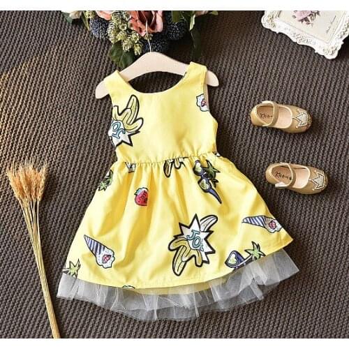 Thunderers Kids Summer Dresses For Girls 2020 Cute Cartoon Mesh Dress Vestidos Baby Girls Clothes 3-7 Years Childrens Clothing