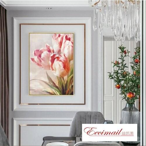 EECAMAIL 5D DIY Diamond Painting Full Diamond Embroidered Tulips Warm European Porch Flowers Home Decoration Painting No Frame