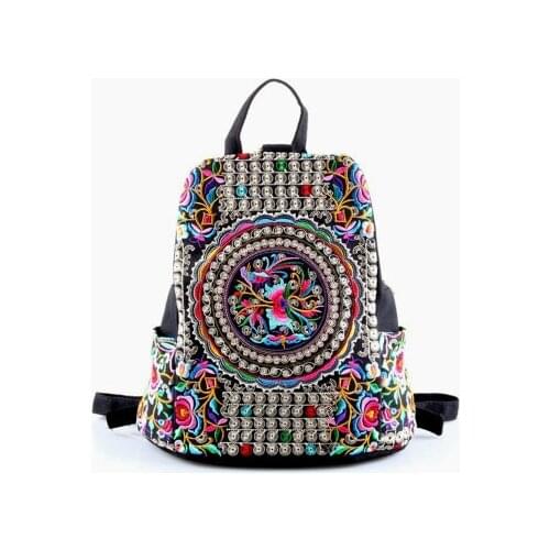 Hot national embroidery women shopping backpacks!Nice bohemian floral embossing lady casual backrack Top-sale canvas backruck