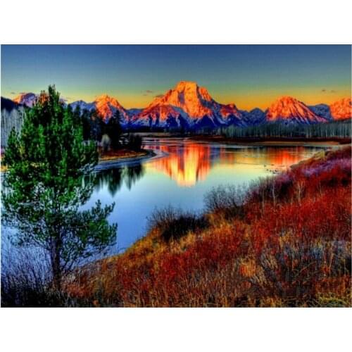 Painting By Numbers DIY Dropshipping 50x65 60x75cm Alpine Sunset Lake Reflec Scenery Canvas Wedding Decoration Art picture Gift