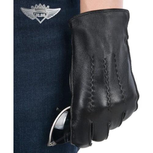 KLSS Brand Genuine Leather Men Gloves High Quality Goatskin Gloves Black Fashion Trend Driving Glove Winter Plus Velvet 2071