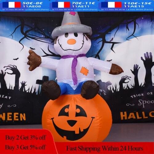 Snowman Ghost Sitting on A Pumpkin 1.2m Halloween Inflatable Party Decoration Pumpkin Lantern Garden Lawn Inflatable Outdoor
