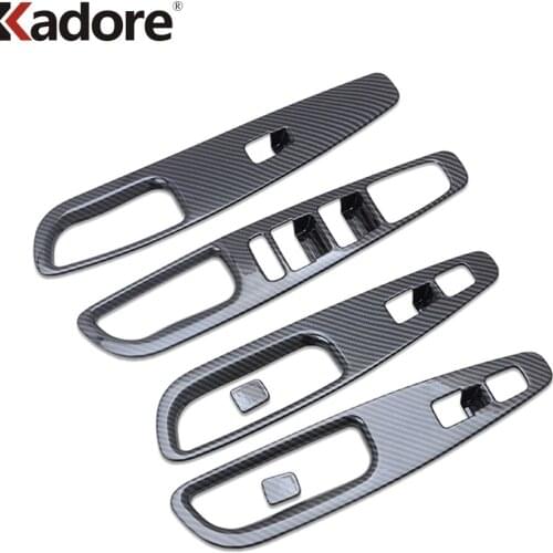 For Hyundai Santa Fe 2019 2020 Carbon Fiber Inner Door Window Lift Switch Panel Cover Trim Stickers Car Accessories 4pcs LHD