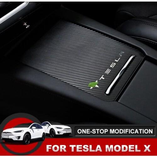 Carbon fiber anti-scratch stickers for the central armrest box for Tesla Model S X 2016-2019