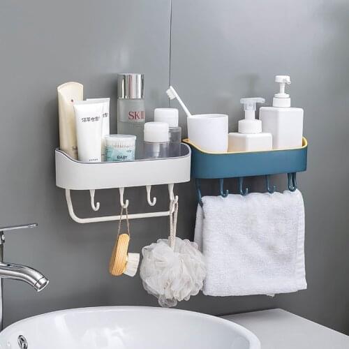 Wall Mounted Storage Shelf with Towel Bar Bathroom Rack Hook Up Waterproof Kitchen Storage Floating Shelves Multifunction H1240