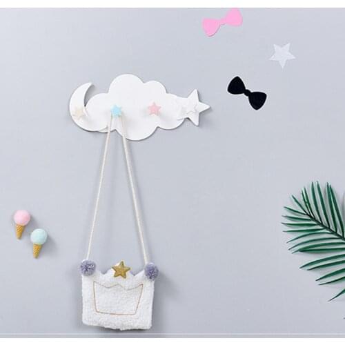 Wall Mounted Key Clothes Holder Creative Star Moon Cloud Shape Nail Free 4 Hooks Moisture Proof Multi Functional Hooks Hanger