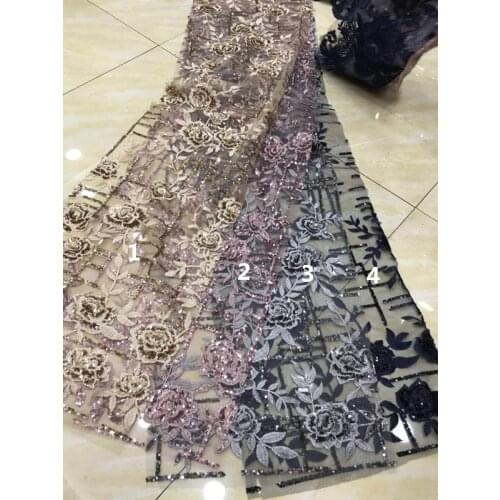 Nigerian tulle lace fabric flower French Net Lace Fabric SYJ-6664 embroidery mesh fabric with sequins