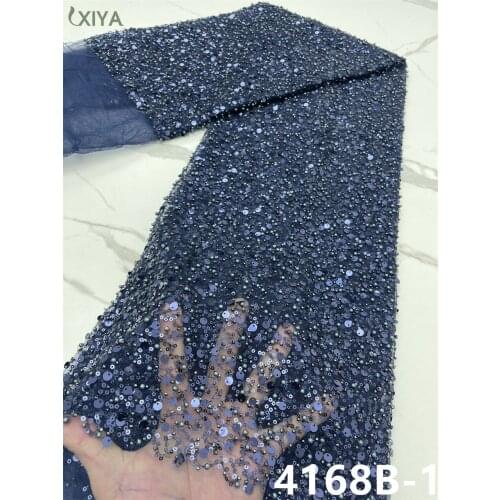 Nigerian Net Laces Fabrics Navy Blue Lace African Sequin Lace Fabric for Wedding French Mesh Tulle Lace with Beads APW4168B