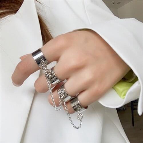 Punk Cool Hip Pop Multi-layer Adjustable Chain Four Fingers Open Alloy Women Rotate Rings for Women Party Gift