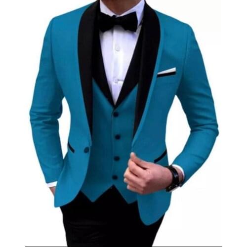 2021 Tailor-made Blue Plaid Wedding Suit for men slim fit 3 piece groomsman Tailored business formal Party suits man Prom Blazer