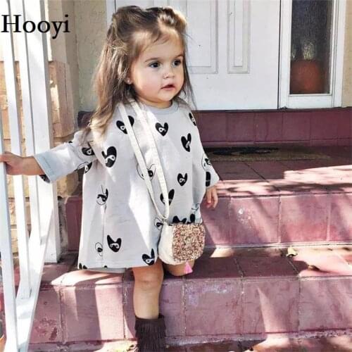 Grey Heart Print Baby Girl Dresses Fashion New Girls Pettiskirts Jumpers Children Clothes for girl Tops Blouse 80 90 100 110 120