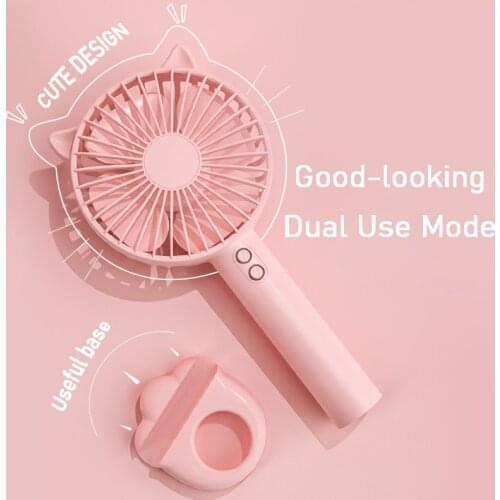 Portable Ventilator USB Fan Cute Cat Hand-Held Desktop Fans LED Lamp Standing Bracket Base 18650 battery Mini Ventilation Cooler