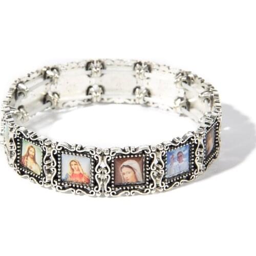 Orthodox Icon Rosary elastic Beads Bracelet JESUS Virgin Mary Fashion Religious Jewelry Alloy Elastic Bracelets