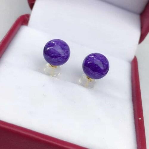 Natural Charoite Stud Earrings Sterling 925 Silver Gemstone Jewelry for Woman Lady Wedding Party Gift