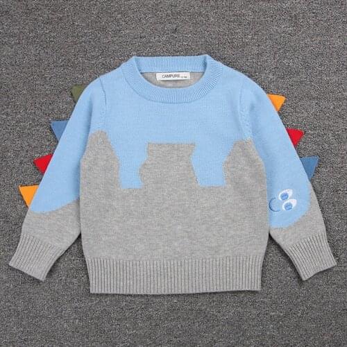 Baby Boys Girls Dinosual Pullovers Blue Gray Stitching Sweaters Children Jacquard Knitted Sweaters 2020 New Arrival Winter Cloth
