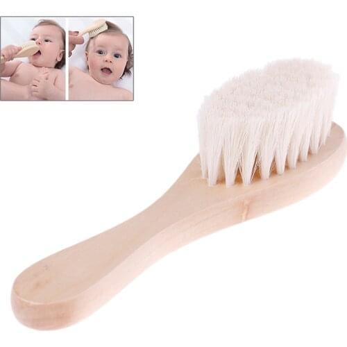 Wholesale 1pcs Hair Brush Comb Wooden Handle Newborn Baby Hairbrush Infant Comb Soft Wool Hair Scalp Massage For Baby Retail