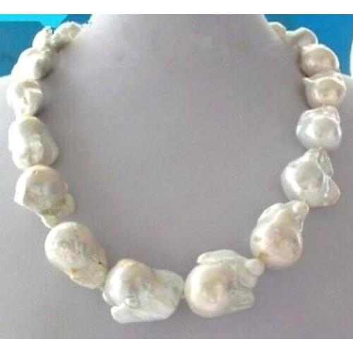 Rare fine Large 15--23mm White Unusual Baroque Pearl Necklace disc Clasp 18 "